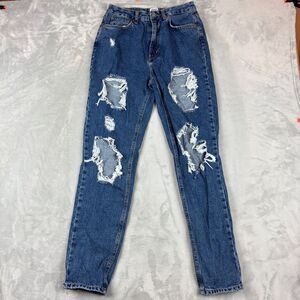 BDG Jeans Womens 28 Blue Mom High Rise Distressed Holes Y2K Skinny 5 Pocket